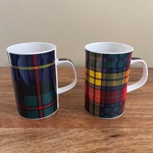 Dunoon Fine Bone China Mugs Set of 2 Buchanan & MacLeod Tartan NWOT Scottish Cup